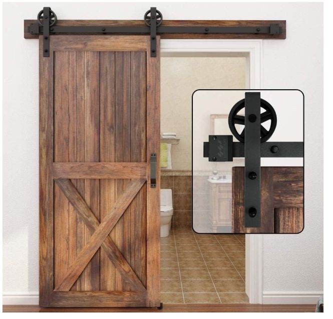 WINSOON 6FT Barn Door Hardware Kit, Black Big Spoke Roller, Heavy Duty Rail WINSOON 6FT Barn Door Hardware Kit, Black Big Spoke Roller, Heavy Duty Rail