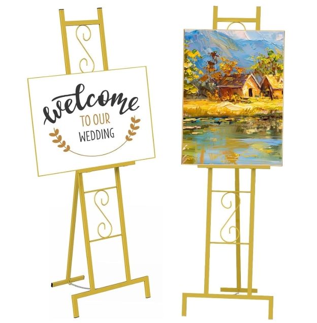 2 Pack Gold Easel Stand for Sign, Adjustable Metal Easels with Chain Support