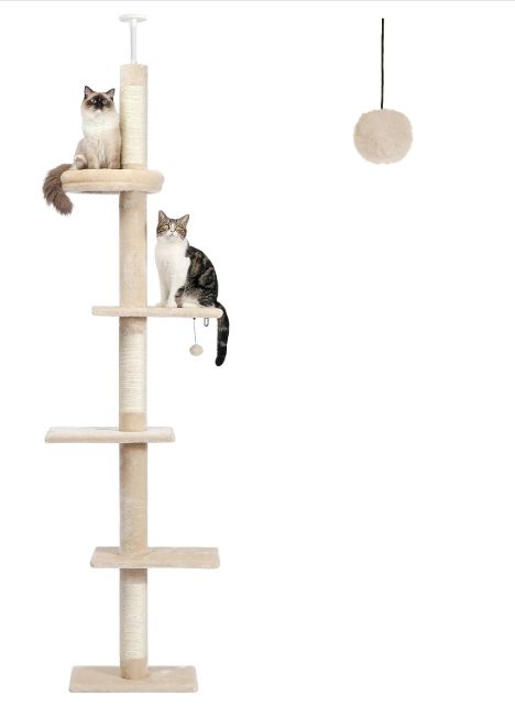 PAWZ Road Floor to Ceiling Cat Tree 95-107in Height Adjustable PAWZ Road Floor to Ceiling Cat Tree 95-107in Height Adjustable