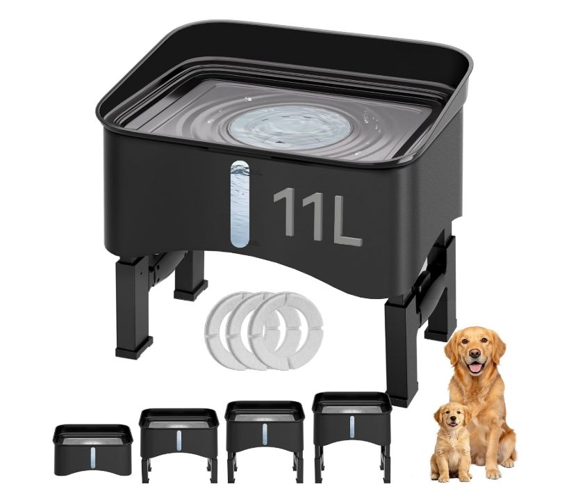 UPSKY 2.9Gal No Spill Dog Water Bowl, 4 Height Adjustable Elevated Bowl