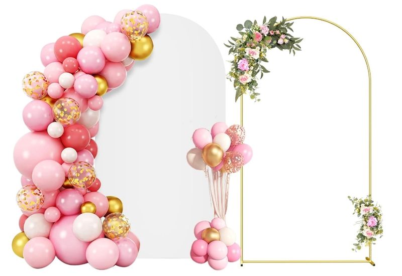 7.2FT Metal Arch Backdrop Stand and Cover Set, Gold Wedding Arch