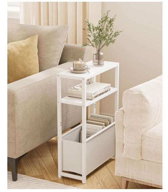 End Table, 3-Tier Side Table with Storage Bag, Narrow Night Stand