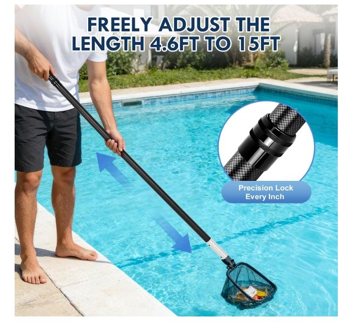 New Carbon Fiber Pool Pole Telescopic,4.6-15FT Adjustable Compact Pool Pole