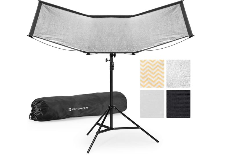 K&F CONCEPT 48"x26" Curved Reflector with Stand, Quick-Open, 4-in-1 K&F CONCEPT 48"x26" Curved Reflector with Stand, Quick-Open, 4-in-1