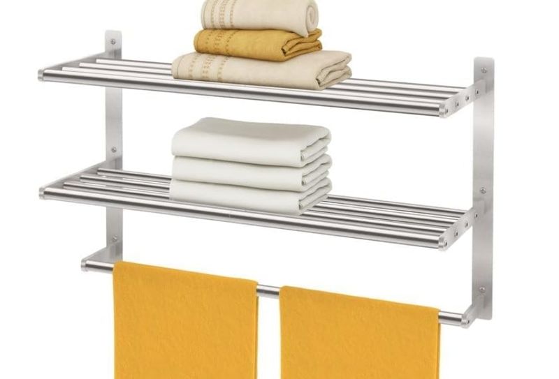 Bathroom Towel Rack with Bars, 24 Inch Towel Shelf, Brushed Nickel