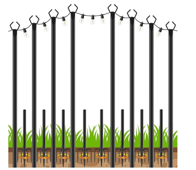 Zoegi 8 Pack 10FT String Light Poles, Heavy Duty Metal Light Stands with Fork Zoegi 8 Pack 10FT String Light Poles, Heavy Duty Metal Light Stands with Fork