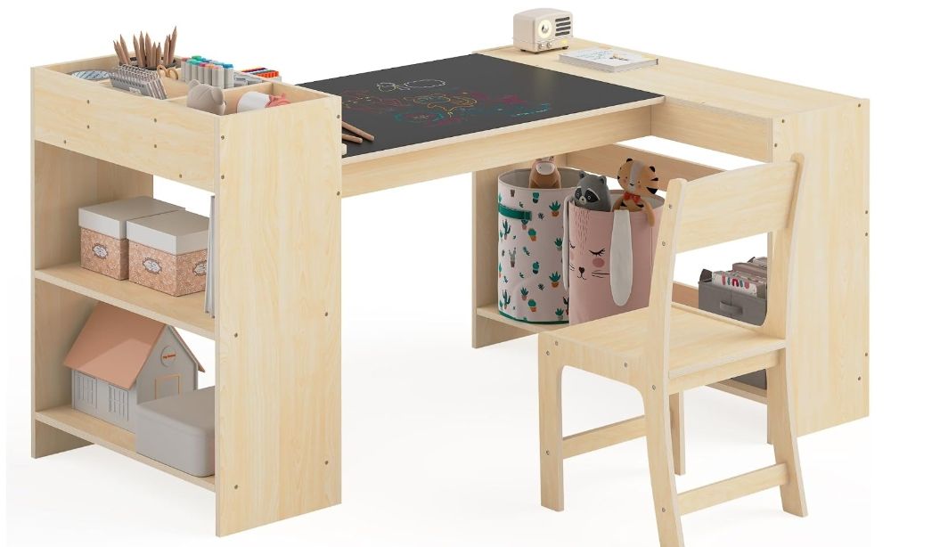 bbgroundgrm Kids Art Table and 1 Chairs Set, Kids Craft Table with Storage bbgroundgrm Kids Art Table and 1 Chairs Set, Kids Craft Table with Storage