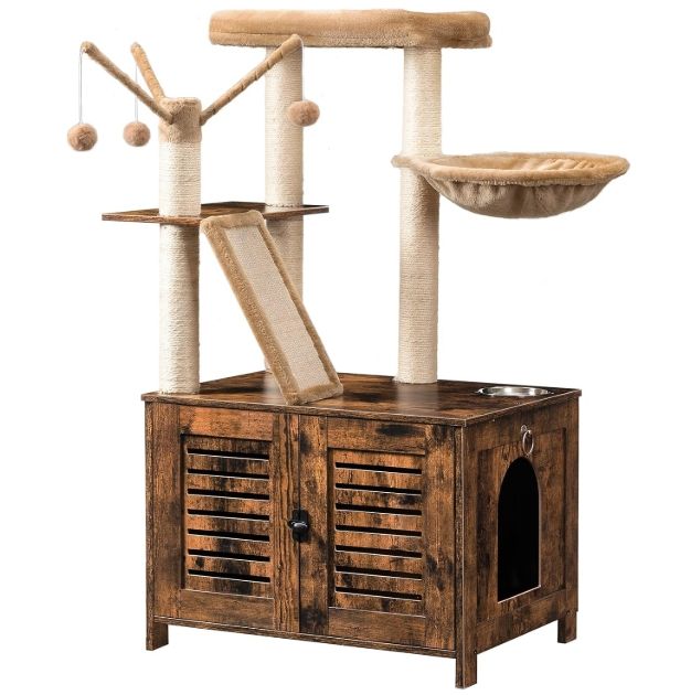 HOOBRO Cat Tree with Litter Box Enclosure, 44" Tall Wooden Cat Tower HOOBRO Cat Tree with Litter Box Enclosure, 44" Tall Wooden Cat Tower