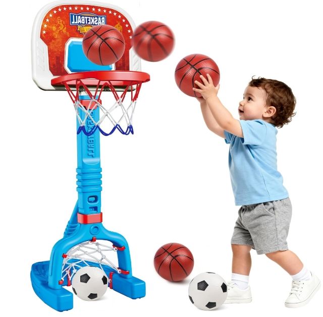 Toddler Basketball Hoop Indoor, Adjustable Kids Basketball Hoop and Soccer Goal Toddler Basketball Hoop Indoor, Adjustable Kids Basketball Hoop and Soccer Goal