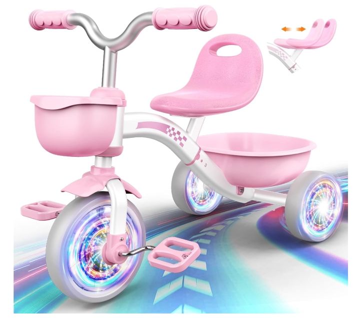 Lighting Tricycles for 1-3 Year Old Toddler Girls,Kids Trike with Adjustable Seat Lighting Tricycles for 1-3 Year Old Toddler Girls,Kids Trike with Adjustable Seat