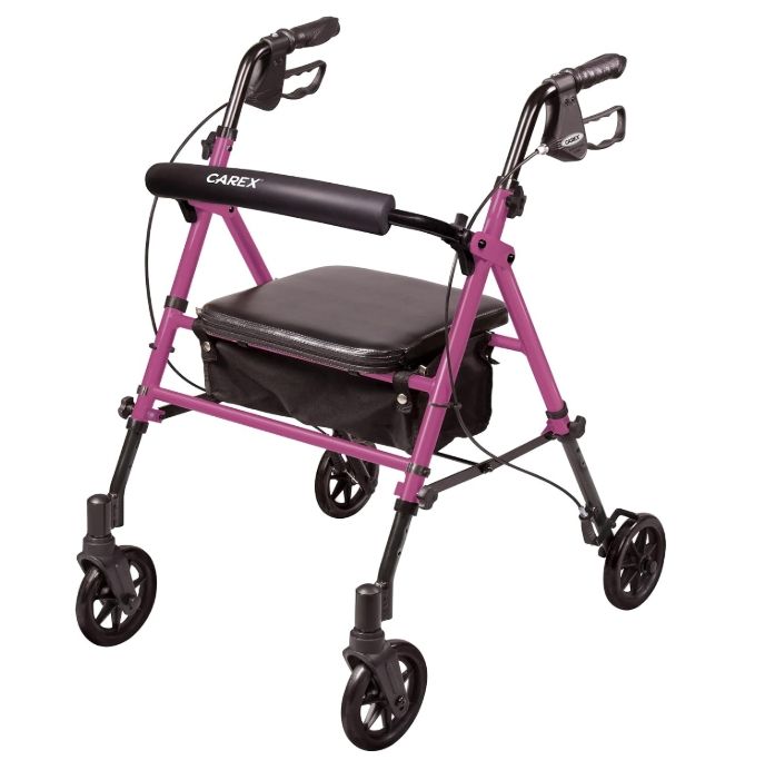 Carex Step 'N Rest Aluminum Rolling Walker For Seniors, Pink - Rollator Walker Carex Step 'N Rest Aluminum Rolling Walker For Seniors, Pink - Rollator Walker