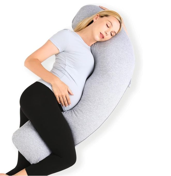 Momcozy Pregnancy Pillows for Side Sleepers, J Shaped Maternity Pillow