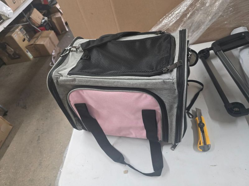Soft-Sided Pet Carrier – Grey & Pink (16" x 12" x 12") Soft-Sided Pet Carrier – Grey & Pink (16" x 12" x 12")
