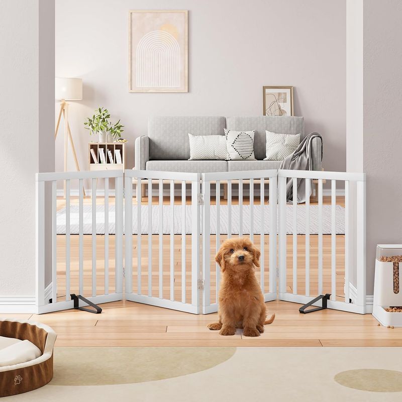 (MISSING One Foot) Semiocthome Bamboo Dog Gate with 2 Stands, Freestanding Pet Gates for Doorways and Stairs (MISSING One Foot) Semiocthome Bamboo Dog Gate with 2 Stands, Freestanding Pet Gates for Doorways and Stairs