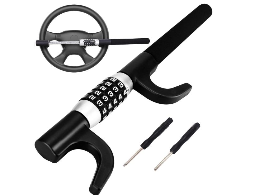 Tevlaphee Steering Wheel Lock, Car Lock Anti Theft Keyless Extendable Retractable