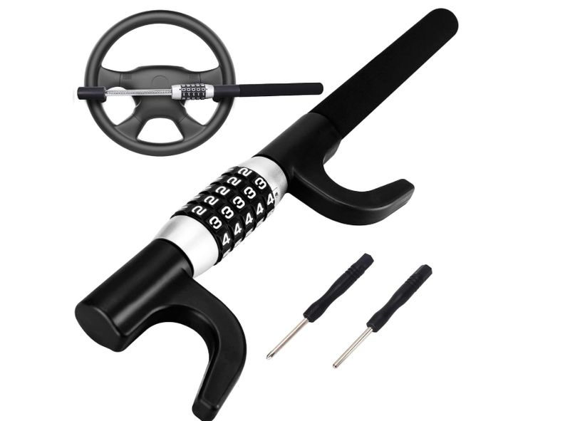 Tevlaphee Steering Wheel Lock, Car Lock Anti Theft Keyless Extendable Retractable Tevlaphee Steering Wheel Lock, Car Lock Anti Theft Keyless Extendable Retractable