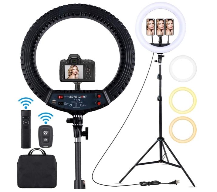 18 inch LED Ring Light with Tripod Stand Dimmable Makeup Ring Light for Studio Portrait