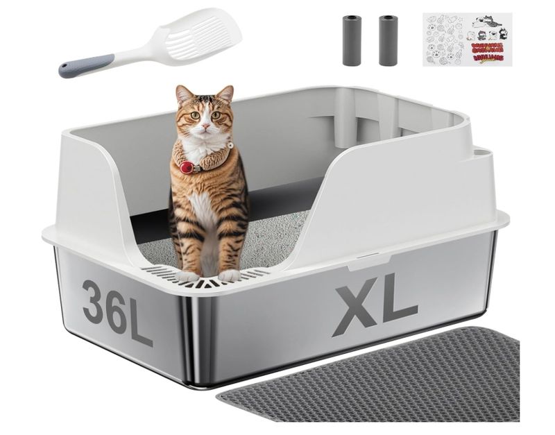 Stainless Steel Cat Litter Box with Lid, XL for Big Cats, High Sided Stainless Steel Cat Litter Box with Lid, XL for Big Cats, High Sided