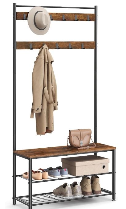 VASAGLE Coat Rack, Hall Tree with Shoe Storage Bench, Entryway Bench with Shoe Storage
