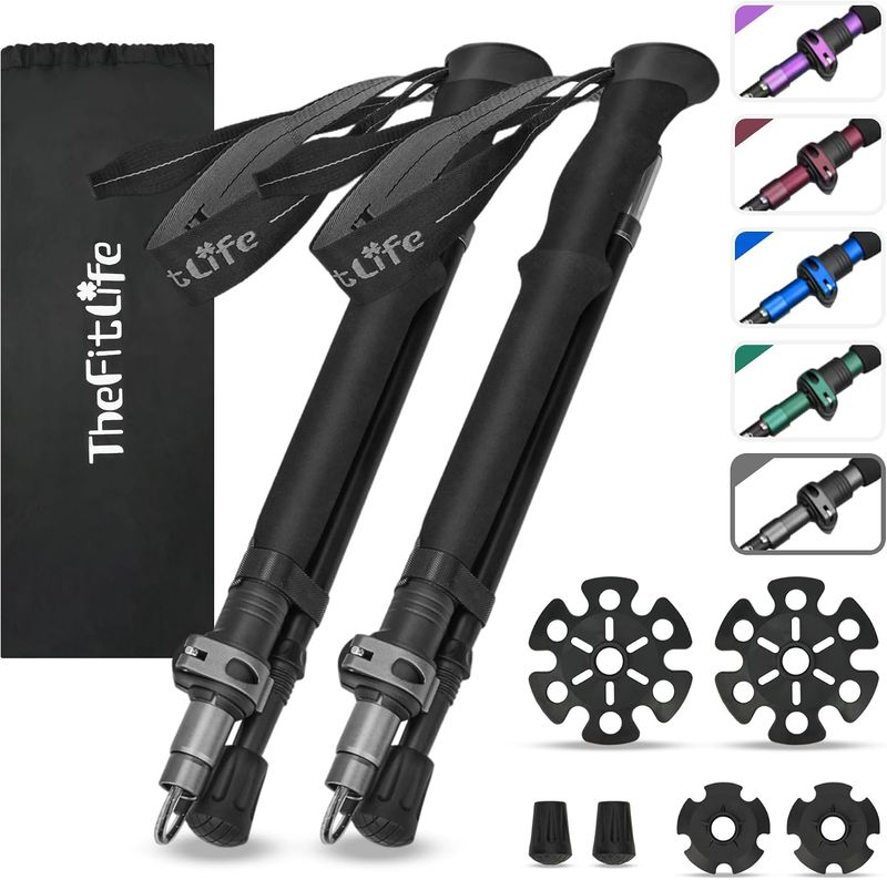 (ALL BLACK) TheFitLife Collapsible Trekking Poles for Hiking (ALL BLACK) TheFitLife Collapsible Trekking Poles for Hiking