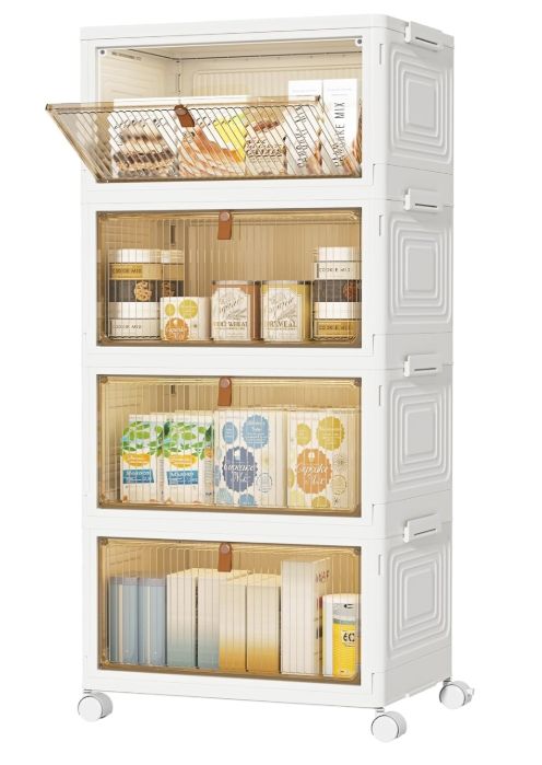 Stackable Storage Bins with Wheels, 4 Tiers with a Top Lid, White 22L*4Pack Stackable Storage Bins with Wheels, 4 Tiers with a Top Lid, White 22L*4Pack