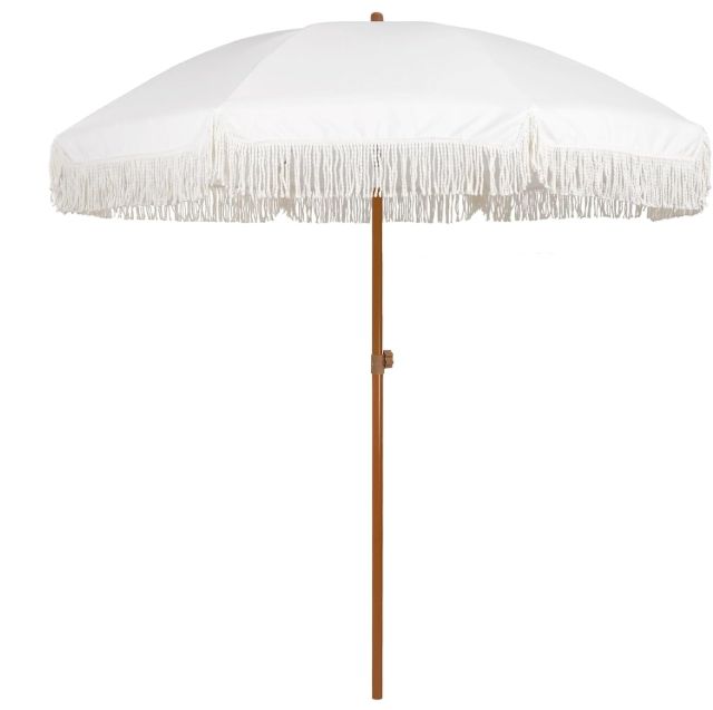 AMMSUN 7ft Patio Umbrella with Fringe Outdoor Tassel Umbrella UPF50+ Premium Steel Pole