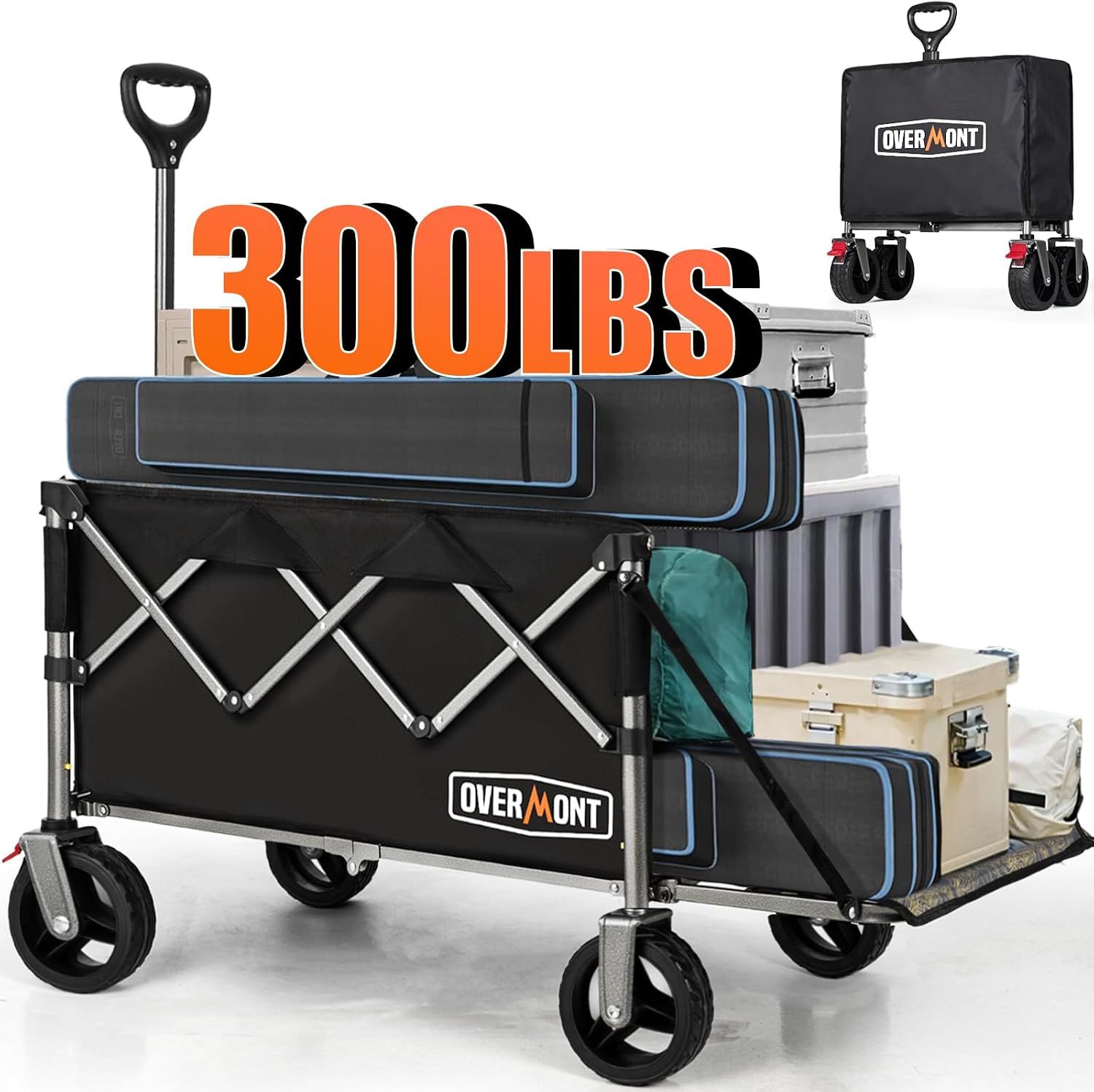 Overmont Collapsible Portable Wagon Cart - 49.2'' Extended Camping Wagon 200L with Flexible Tailgate Removable All-Terrain Wheels Overmont Collapsible Portable Wagon Cart - 49.2'' Extended Camping Wagon 200L with Flexible Tailgate Removable All-Terrain Wheels