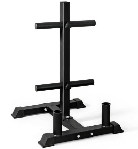 CAP Barbell Olympic Bumper Plate Tree Rack with 6 Weight Plate Posts and 4 Barbell CAP Barbell Olympic Bumper Plate Tree Rack with 6 Weight Plate Posts and 4 Barbell