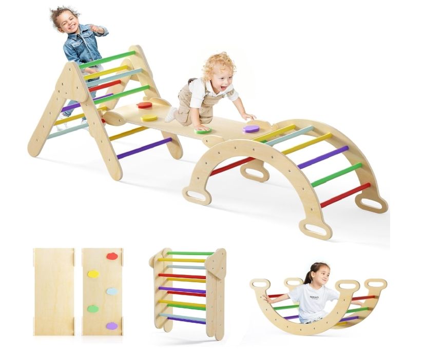 Olakids Pikler Triangle Set 7 in 1 Climbing Toys for Toddlers 1-3 Inside Foldable Olakids Pikler Triangle Set 7 in 1 Climbing Toys for Toddlers 1-3 Inside Foldable
