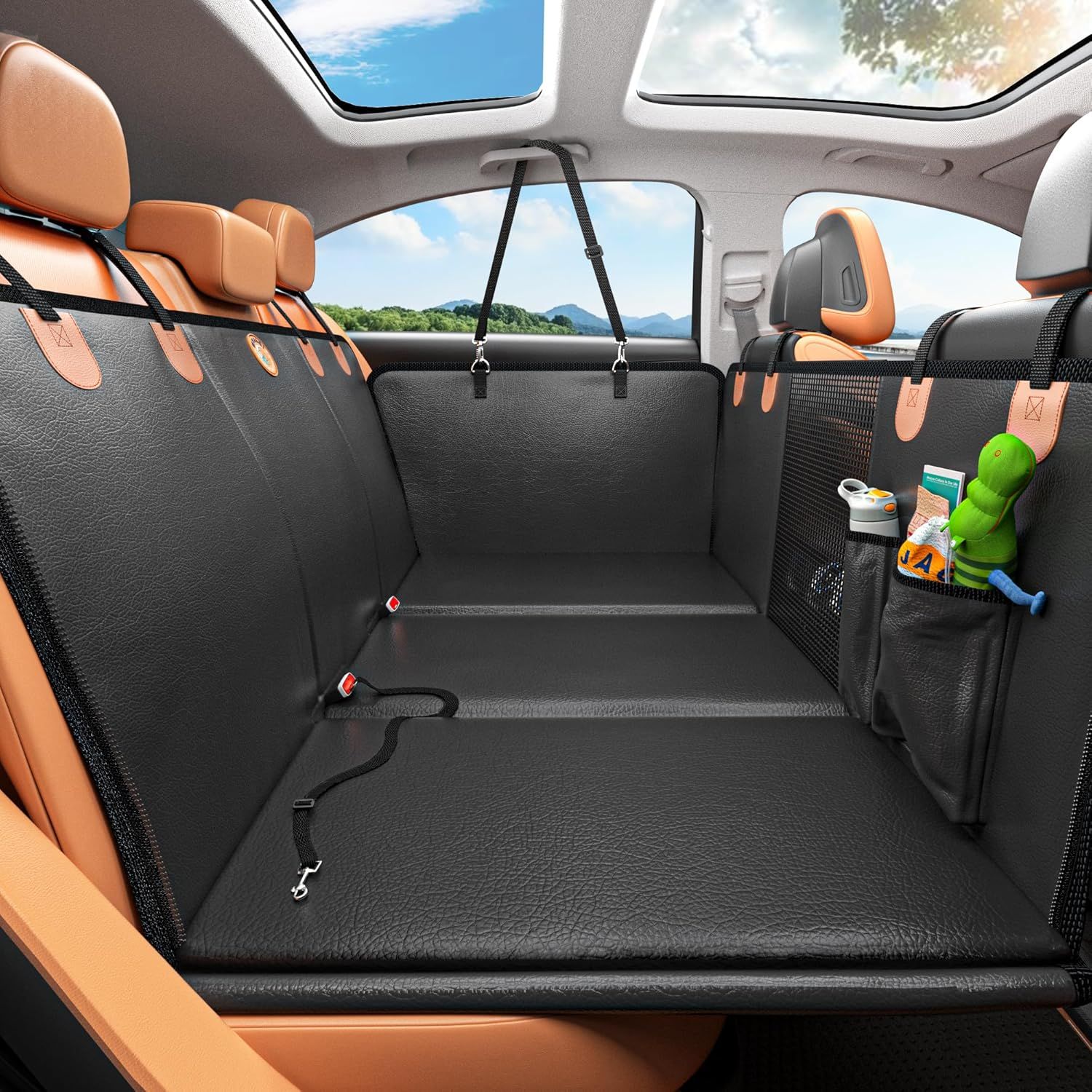 Myjaqi Hard Bottom Dog Car Seat Cover for Back Seat, PU Leather Dog Seat Extender Myjaqi Hard Bottom Dog Car Seat Cover for Back Seat, PU Leather Dog Seat Extender