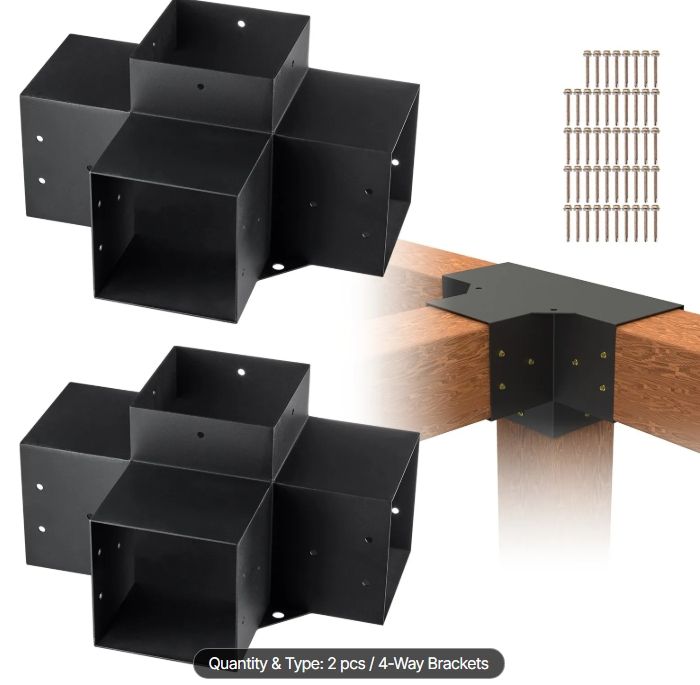 VEVOR Pergola Bracket Kit 6''x6''(Inner Size 5.6x5.6), 2pcs 4-Way Heavy Duty VEVOR Pergola Bracket Kit 6''x6''(Inner Size 5.6x5.6), 2pcs 4-Way Heavy Duty