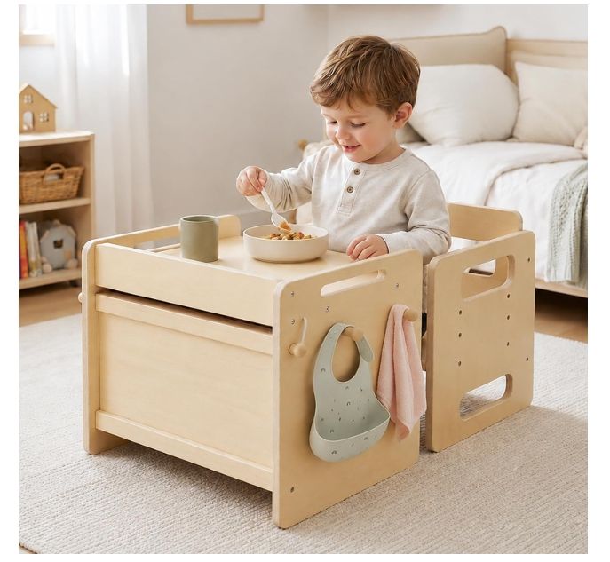 Montessori Weaning Table and Chair Set, Adjustable Wooden for Toddler Montessori Weaning Table and Chair Set, Adjustable Wooden for Toddler