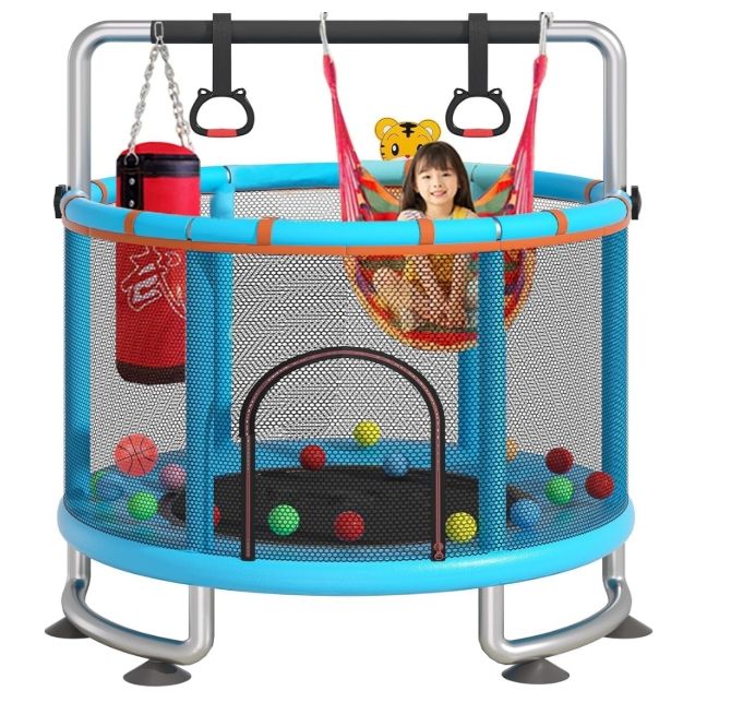 60" Trampoline for Kids, 5FT Indoor Outdoor Adjustable Gymnastics Bars 60" Trampoline for Kids, 5FT Indoor Outdoor Adjustable Gymnastics Bars