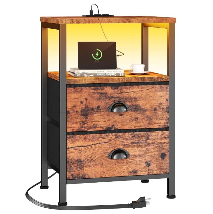 Furologee Nightstand with Charging Station, End Table with LED Lights Furologee Nightstand with Charging Station, End Table with LED Lights