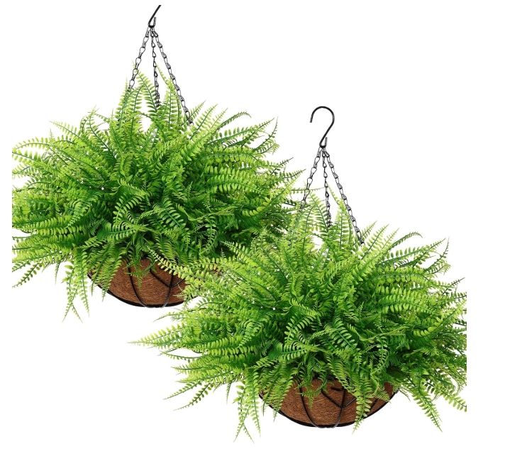 Artificial Hanging Plants with Basket 2PCS Fake Boston Fern Baskets Outdoor Artificial Hanging Plants with Basket 2PCS Fake Boston Fern Baskets Outdoor