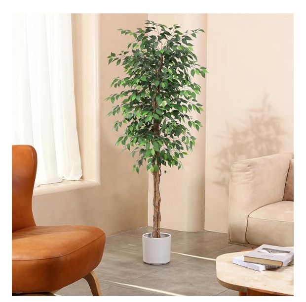 7FT Silk Artificial Ficus Tree with Natural Wood Trunk and Realistic Leaves 7FT Silk Artificial Ficus Tree with Natural Wood Trunk and Realistic Leaves
