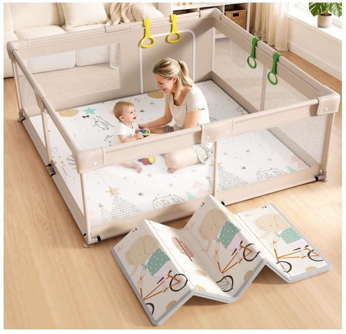 Mloong Baby Playpen with Mat 59x59x27in, Extra Large Play Pen for Toddlers
