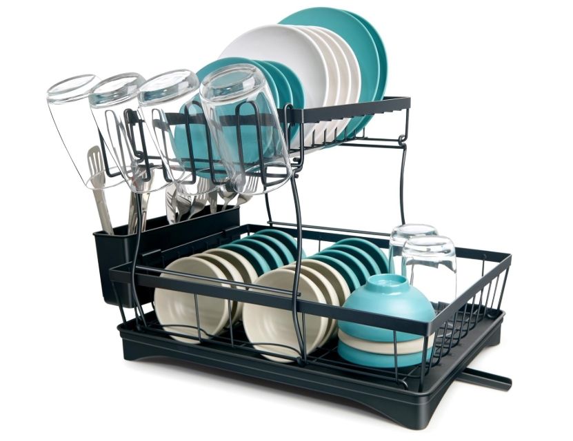 Dish Rack with Drainer Board, 2 Tier Dish Rack for Kitchen Countertop Dish Rack with Drainer Board, 2 Tier Dish Rack for Kitchen Countertop