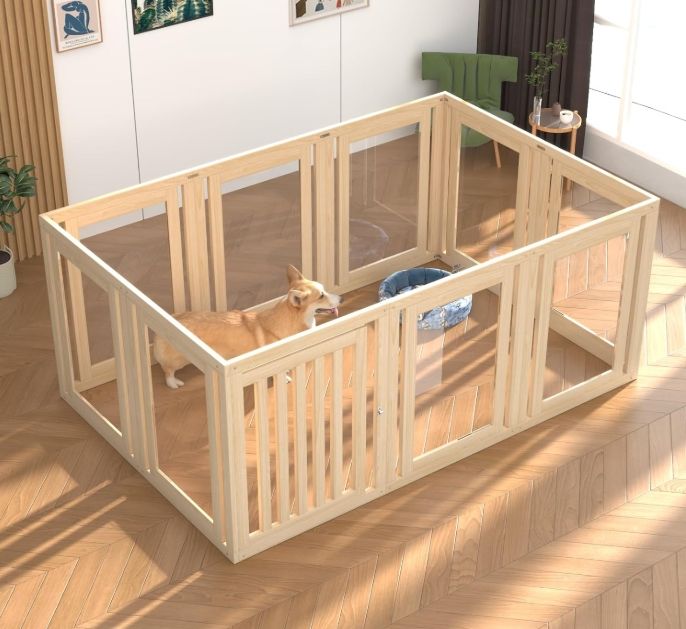 10 Panels Dog Playpen with Door, 23.6" H Pet Playpen Indoor, Clear Acrylic Puppy Playpens 10 Panels Dog Playpen with Door, 23.6" H Pet Playpen Indoor, Clear Acrylic Puppy Playpens