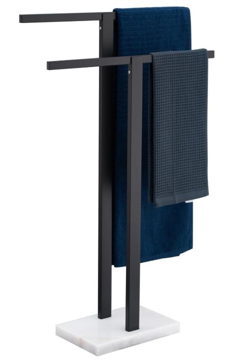 KOKOSIRI Bathroom Towel Racks 2-Tier Standing Towel Bars with Marble Base KOKOSIRI Bathroom Towel Racks 2-Tier Standing Towel Bars with Marble Base, Colour: Black