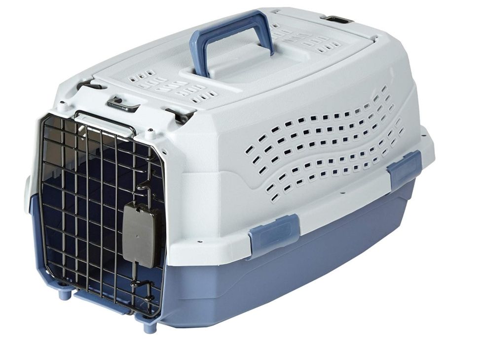 2-Door Top-Load Hard-Sided Cat Pet Travel Carrier, 48.26 cm, Gray &amp; Blue