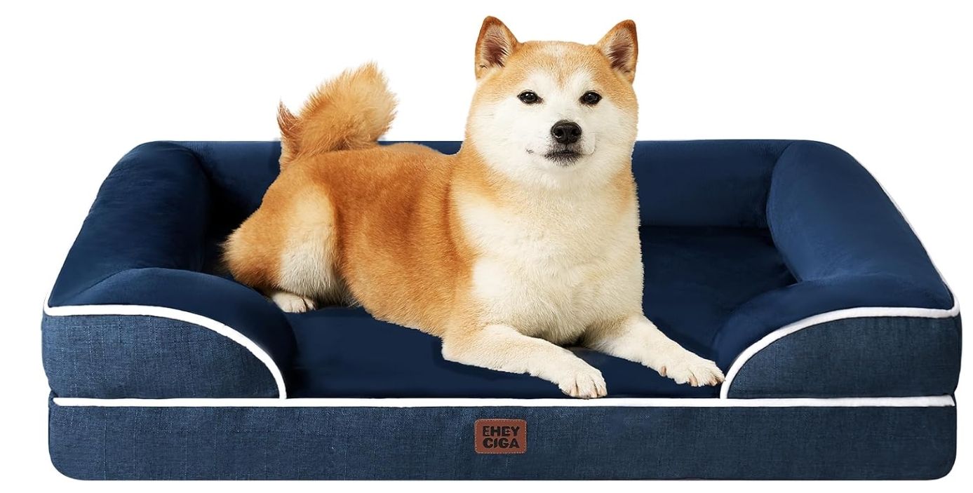 EHEYCIGA Memory Foam Orthopedic Dog Bed Large, 91x68x16cm, Navy