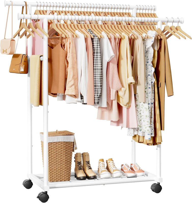 Sakugi Clothing Rack - Double Rod Coat Rack with Fixed Extension Bar Sakugi Clothing Rack - Double Rod Coat Rack with Fixed Extension Bar