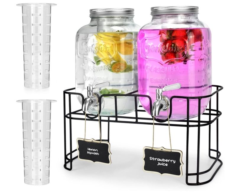 1 Gallon Glass Drink Dispensers For Parties 2PACK.Beverage Dispenser