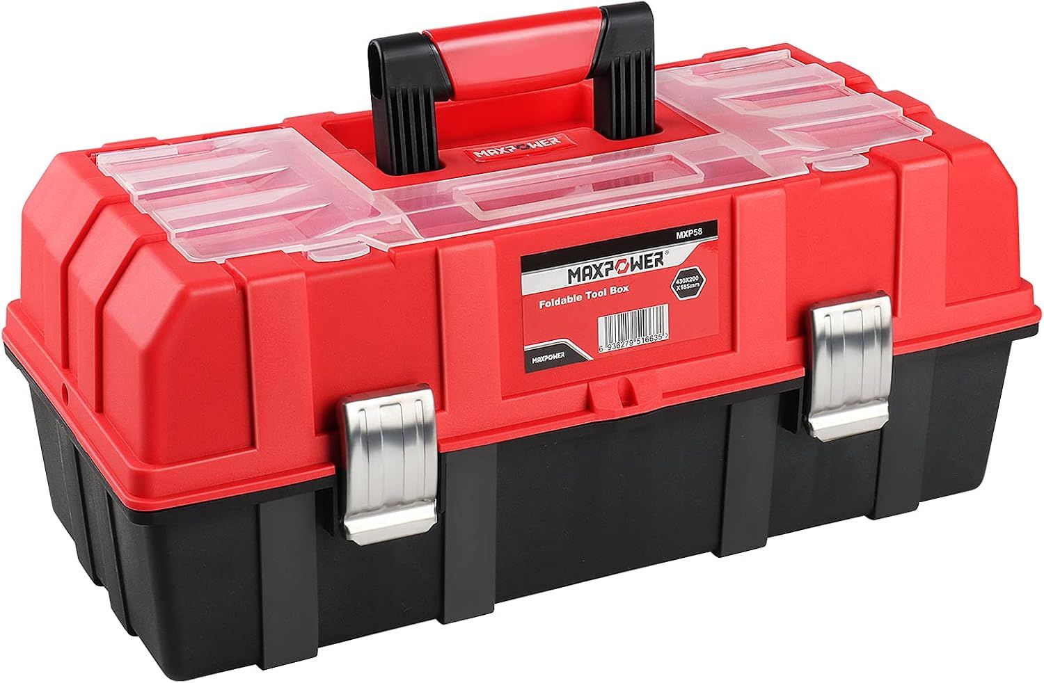 MAXPOWER 16-Inch Tool Box, Three-Layer Folding Plastic Storage Toolbox, Multi-Function Organizer with Tray and Dividers MAXPOWER 16-Inch Tool Box, Three-Layer Folding Plastic Storage Toolbox, Multi-Function Organizer with Tray and Dividers