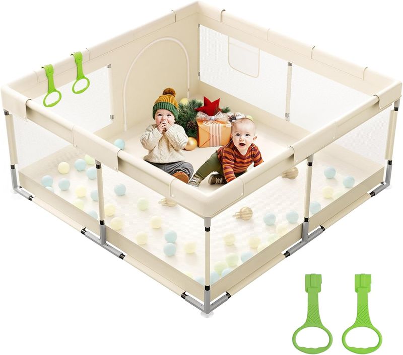 Mloong Baby Playpen for Toddler Beige - 47x47