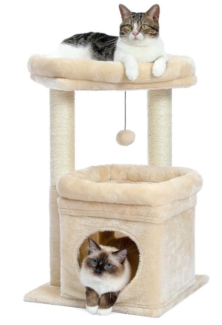 PAWZ Road Small Cat Tree with Sisal Scratching Posts and Soft Perch, Beige PAWZ Road Small Cat Tree with Sisal Scratching Posts and Soft Perch, Beige