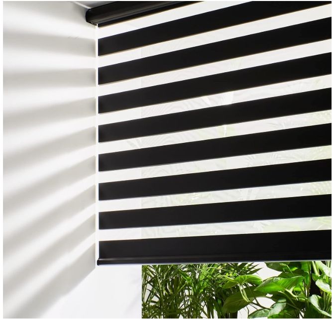 Persilux Cordless Zebra Blinds For Window Light Filtering Black 44"w x 64"h Persilux Cordless Zebra Blinds For Window Light Filtering Black 44"w x 64"h