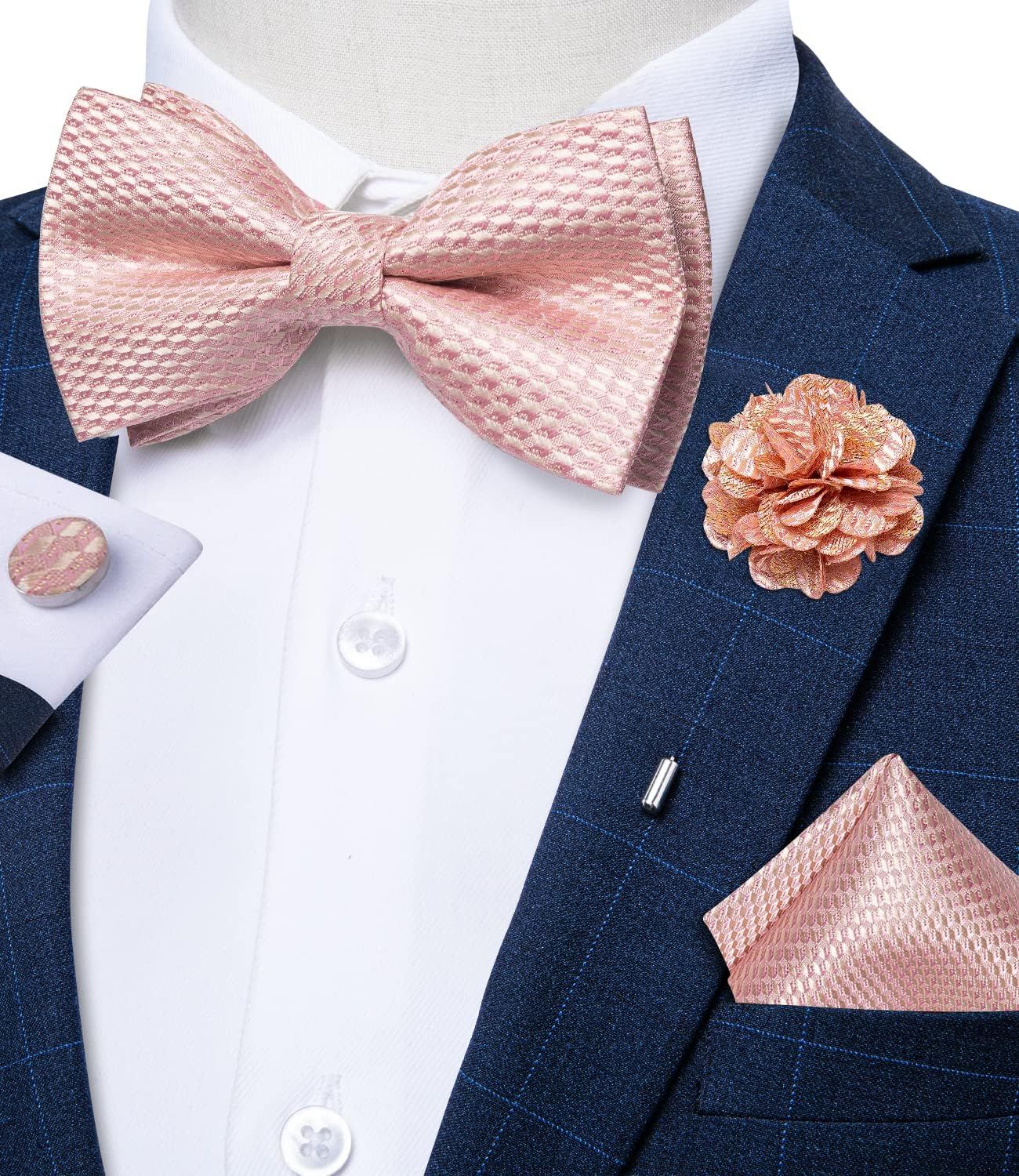 DiBanGu 4Pcs Paisley Bow ties for Men Silk Bow Ties Set with Poclet Square Lapel Pin Cufflinks DiBanGu 4Pcs Paisley Bow ties for Men Silk Bow Ties Set with Poclet Square Lapel Pin Cufflinks