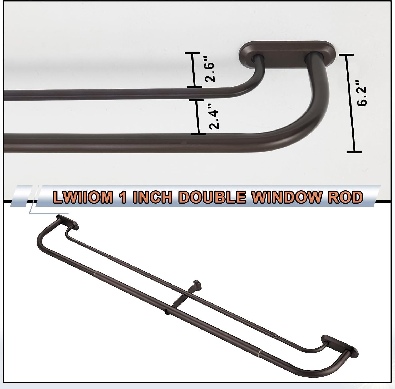 Lwiiom Double Curtain Rod for Windows 84 to 134 Inch,Adjustable Dark Bronze Wrap Around Curtain Lwiiom Double Curtain Rod for Windows 84 to 134 Inch,Adjustable Dark Bronze Wrap Around Curtain